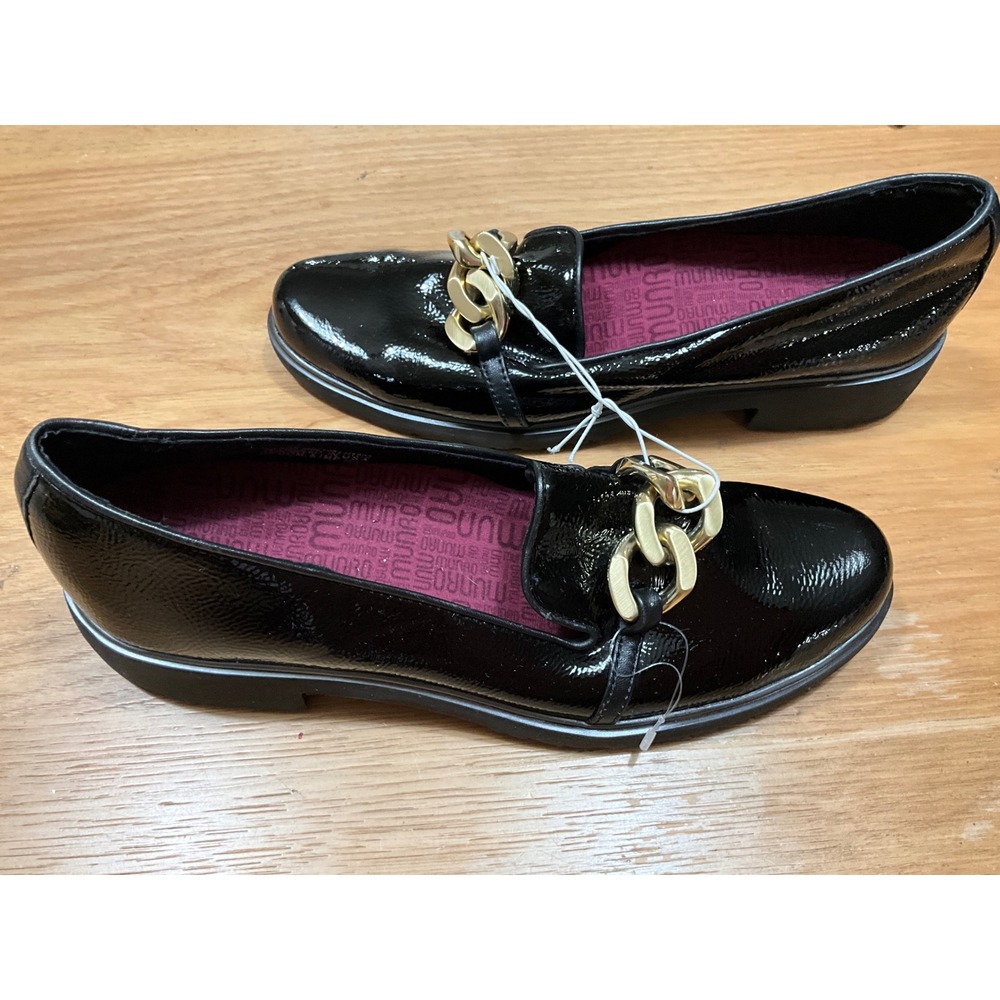 Munro American Black Patent Leather Chain Loafers M521984 Women 10.5 SS Slim